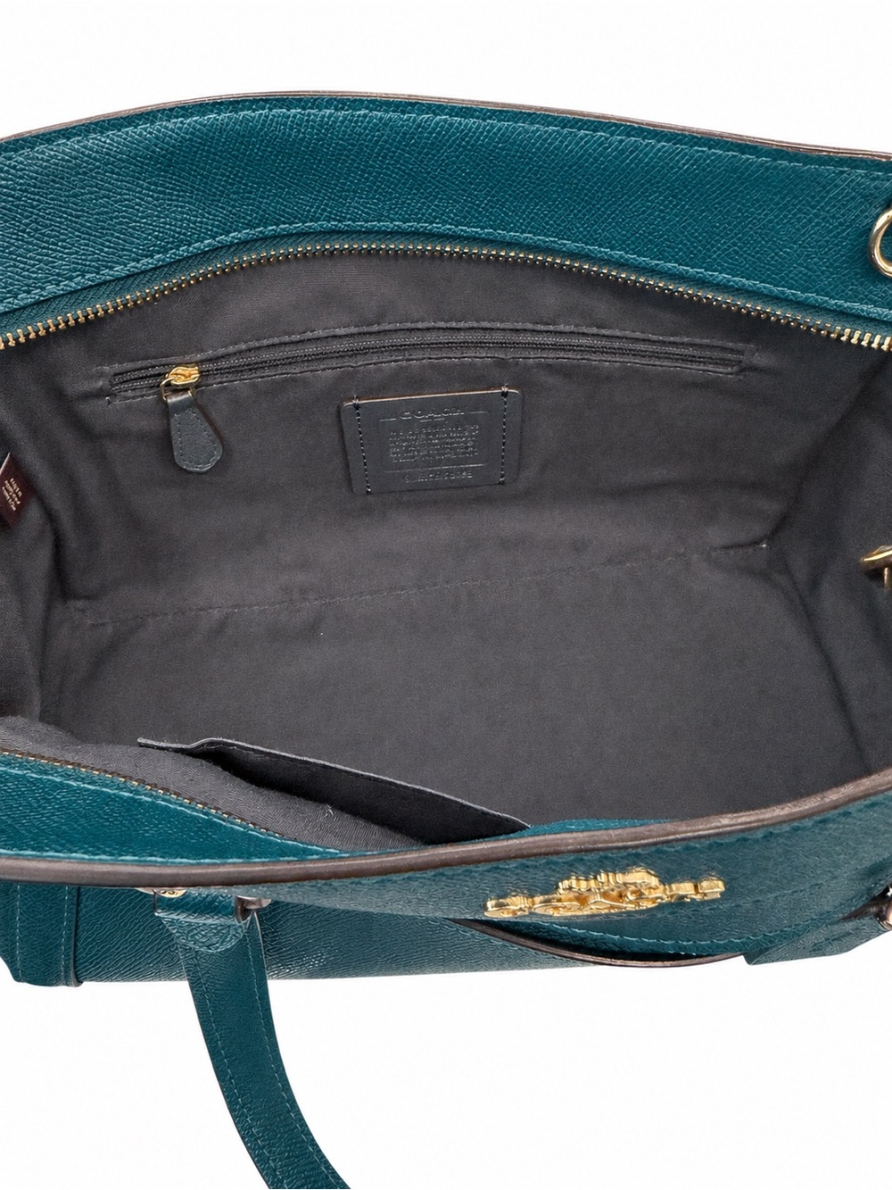 Coach Kailey Carryall Satchel Bag Purse in Teal Blue Green Crossgrain Leather - Picture 10 of 14